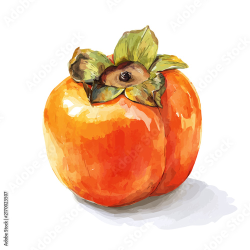 Watercolor drawing of Persimmon, on clean white background