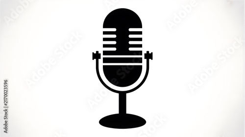 Black vintage microphone icon on a simple background