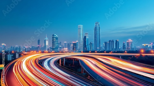 Stormy Light From a Spacious Riverside Outlook: Urban Skyline Background With Highway Curves And Tall Towers â€“ Skyline Study 8
