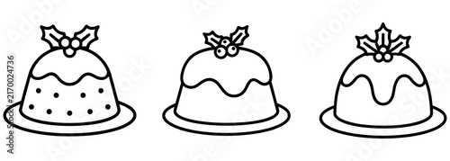 Foto A set of three hand drawn black and white christmas pudding illustrations for ho