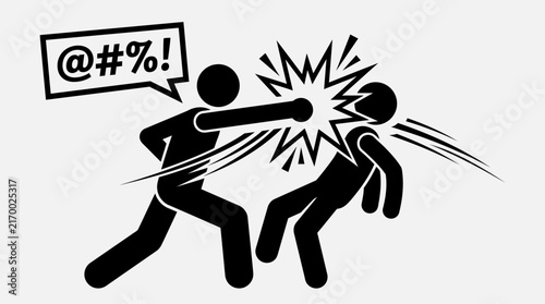 Cuadro en lienzo A stark black and white illustration shows a fierce and brutal physical fight be