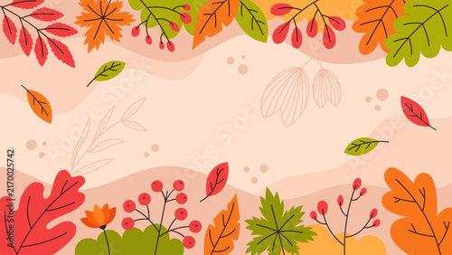 Autumn season landscape background design with leaves for banner or presentation