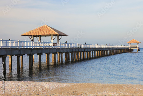 Photography wooden pier on the sea with blue sky in the summer