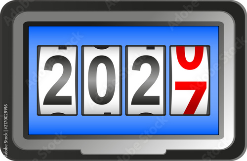 2027 calendar with odometer counter displayed on car navigation screen