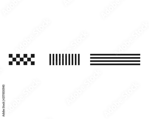 Minimalist geometric pattern vector set with checkerboard racing pattern, vertical stripes, horizontal parallel lines