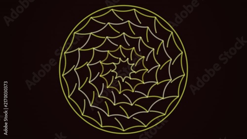 Green neon geometric mandala rotating in a seamless loop on a black background