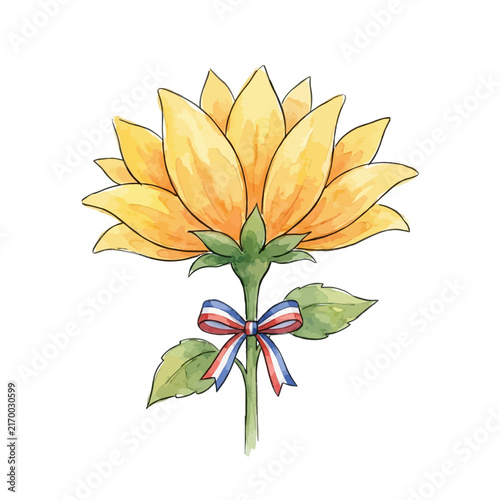 Watercolor Sunflower with Red, White, and Blue Ribbon Illustration for Independence or Patriot Day Celebration