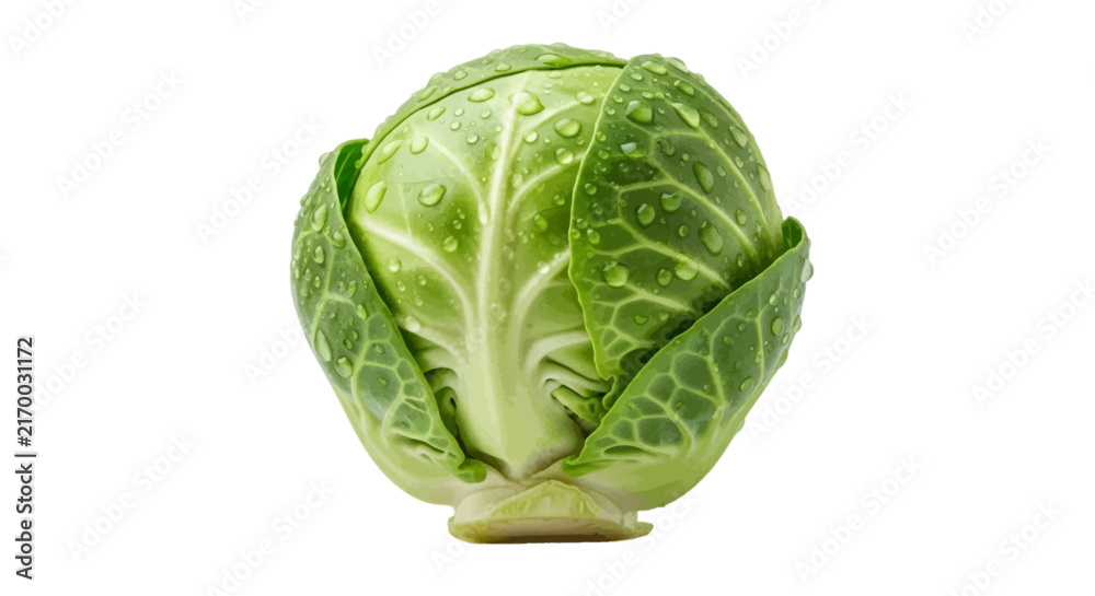 Fototapeta premium Vector illustration of fresh green brussels sprout with water droplets on a transparent background