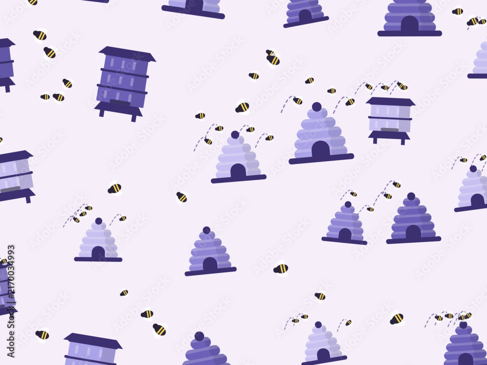 Naklejka premium Beehives And Bees Pattern Honey Background Design