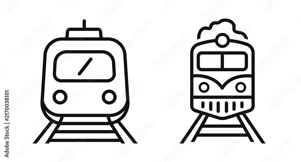 Naklejka premium Train line icon vector set modern metro and vintage steam locomotive isolated on white background