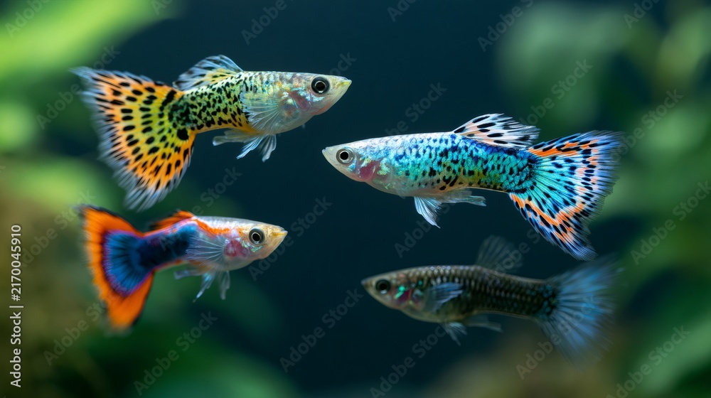 Fototapeta premium Colorful guppy fish swimming in freshwater aquarium