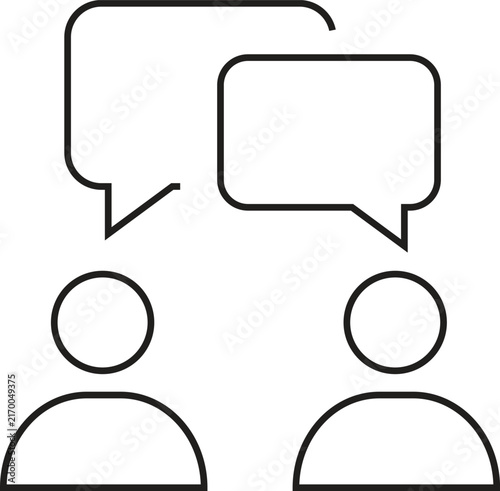 Two people talking with speech bubbles icon, communication and dialogue concept