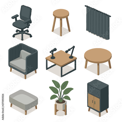 Icon guest décor acoustic table coffee recording cabinet podcast vector isometric furniture