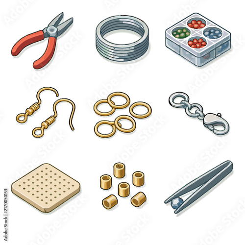 Icon making jewelry beads vector earring mat wire hooks crimp tools necklace