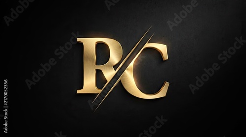 Naklejka Elegant gold PC monogram logo on black background.