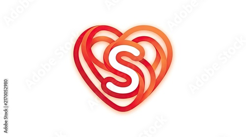 Naklejka Red gradient heart shape with letter S monogram