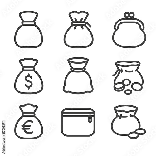 Cash dollar icons vector loose symbol money closed icon pouch open sign