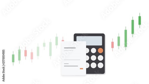 Financial Analysis Calculator with Rising Market Stock Trading Chart Trends