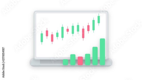 Digital Laptop Screen Displaying Growing Stock Market Financial Trading Charts