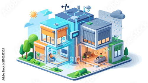 Smart home climate control system 3d illustration