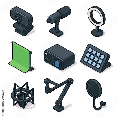 Plakat Icons arm stream streaming shock webcam vector interface setup icon microphone audio