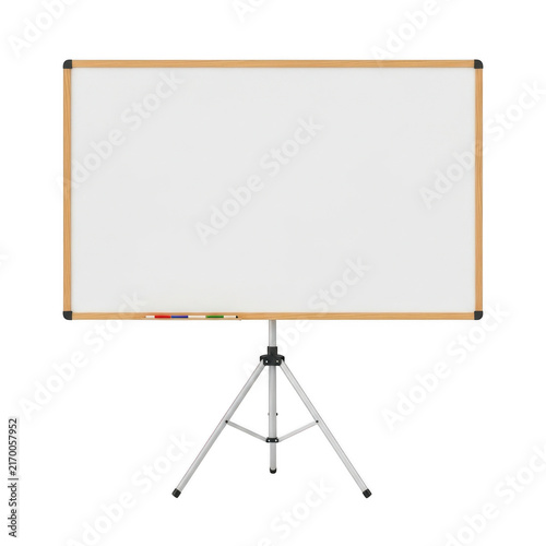 Large office whiteboard on adjustable silver tripod stand isolated on transparent background for business meetings