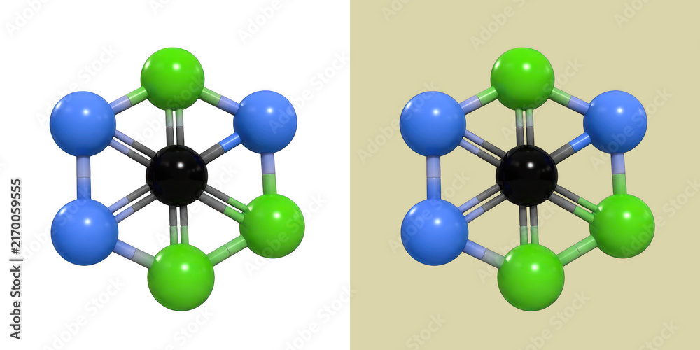 Obraz premium Abstract molecular structure model with blue and green spheres