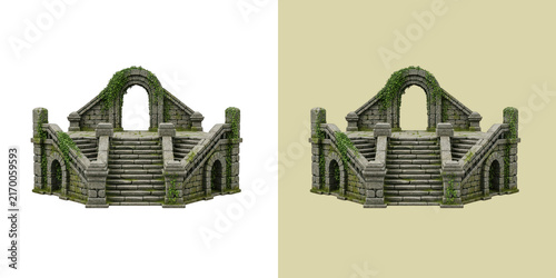 Ancient Stone Staircase with Ivy Overgrowth Architectural Element
