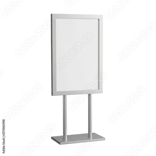 Blank metal standing poster display sign isolated on transparent background for retail advertisement promotion