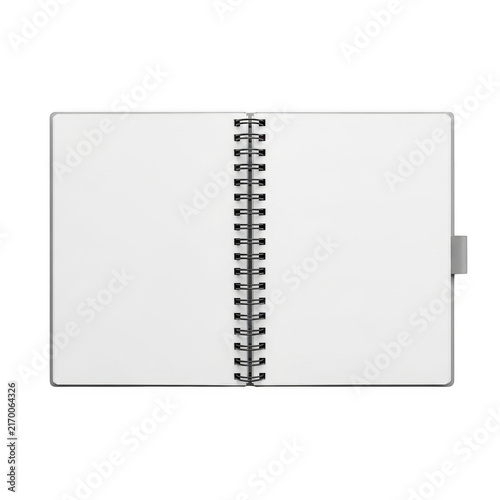 Open spiral bound notebook with blank white lined pages isolated on transparent background for education or office