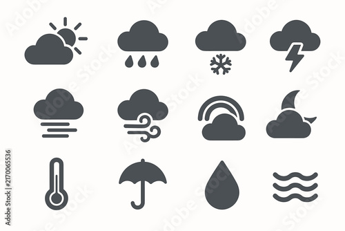 Icon behind weather symbol fog rainbow drops cloud sun icons swirl moon