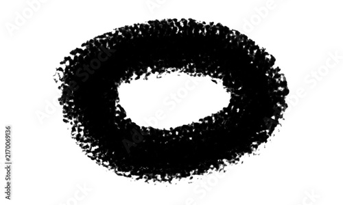 Black ink ring brush stroke design element with textured edges for artistic composition and digital overlays now.