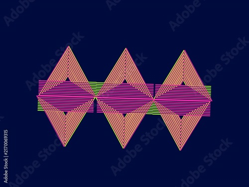 Star Polyhedron Outline Pattern, Symmetrical Arrangement, Pinkish-Orange & Green Lines, Modern Abstract Shape, Geometric Art.