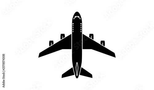 Commercial Airplane Top View Solid Black Vector Icon Pictogram