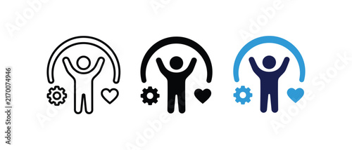 Work life balance icon, employee wellbeing health symbol, skill heart care sign, life harmony growth graphic. Vector illustration