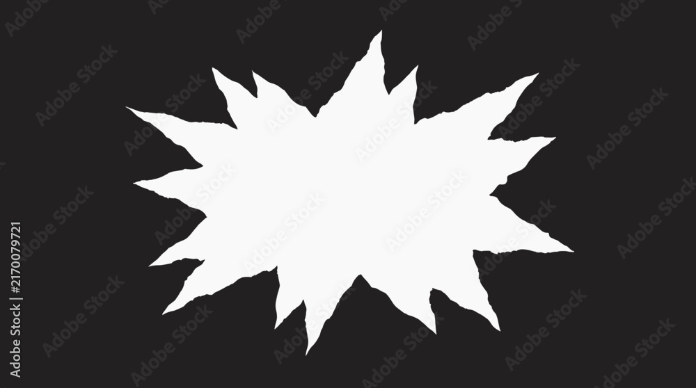Fototapeta premium Torn white paper burst shape on a dark background with rough edges