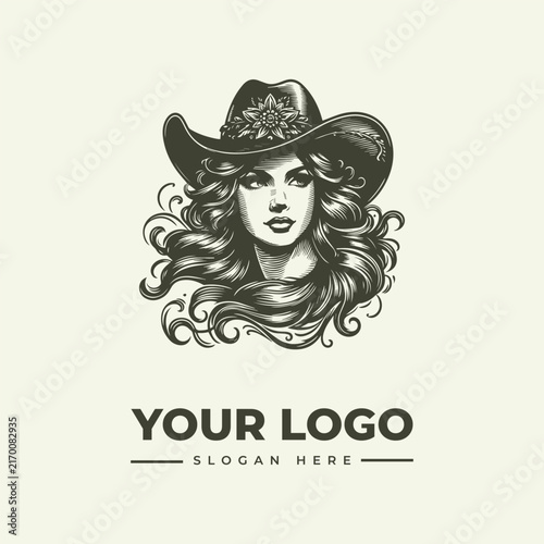 Elegant cowgirl portrait illustration for a western themed brand logo design.