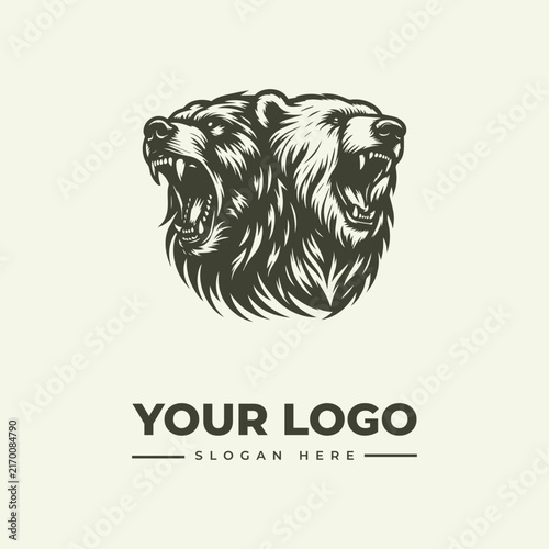 Aggressive dual bear head logo design for sports team or brand identity.