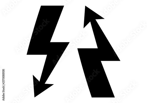 Konstfotografi Upward and Downward pointing lightning bolt arrow shape for electric current dir