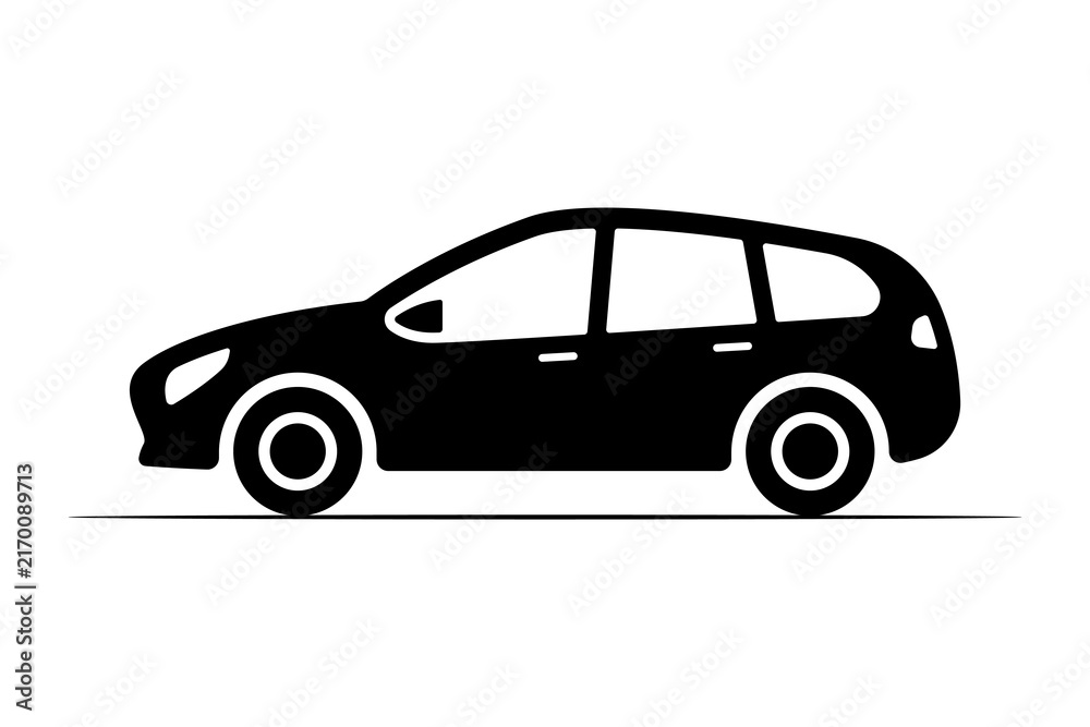 Naklejka premium Car icon. Black silhouette. Side view. Vector simple flat graphic illustration. Isolated object on a white background.