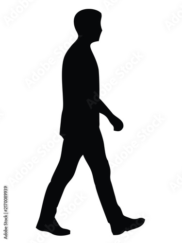 Silhouette of a Man Walking Sideways in Black on White Background Vector