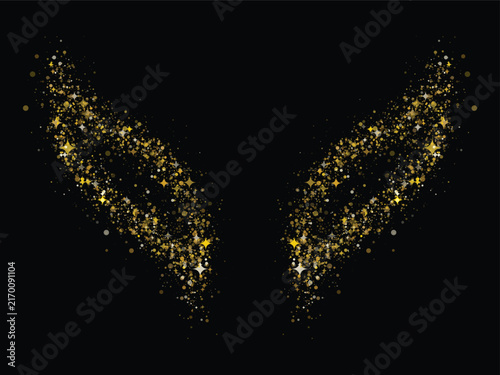 Golden glitter wings made of sparkling particles