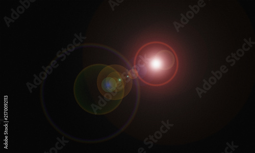 Konstfotografi Cinematic lens flare with anamorphic light leaks, bright optical sun flare on bl