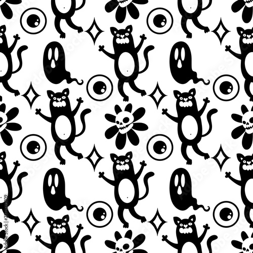Halloween animals seamless cats pattern for wrapping paper and fabrics and linens and kids clothes print
