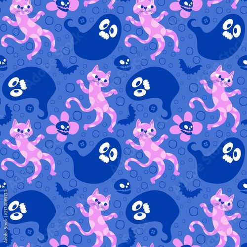 Halloween animals seamless cats pattern for wrapping paper and fabrics and linens and kids clothes print