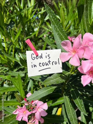 God Is in Control - vertical card with christian faith motivational concept