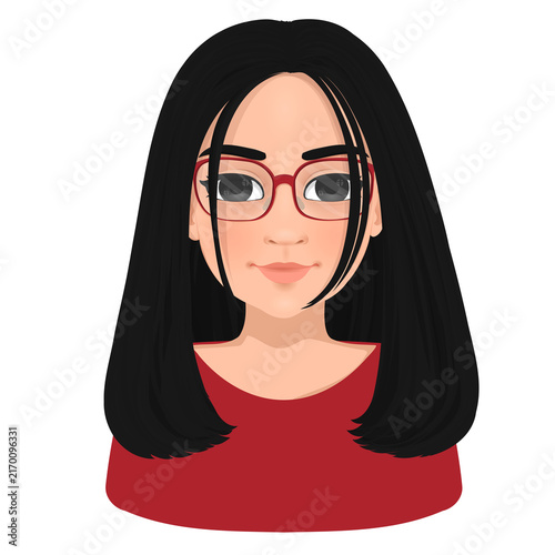 Portrait of a black-haired woman wearing glasses