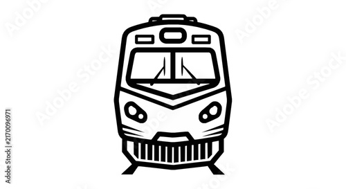 Simple black and white outline of a modern train front view on a white background with drawing