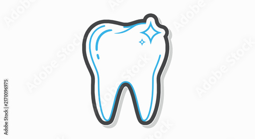 A clean white tooth icon with a sparkling star symbol representing dental care with dental health cleanliness
