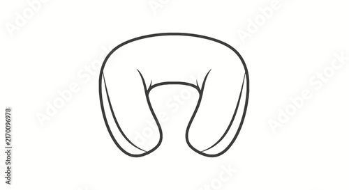 Simple black line drawing of a travel neck pillow with isolated white background minimalist black outline
